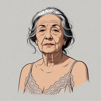 Elderly woman in lace slip