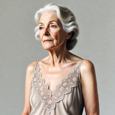 Elderly woman in lace slip