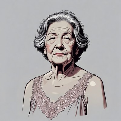 Elderly woman in lace nightgown