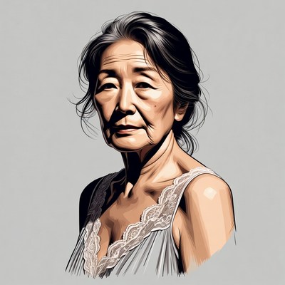 Elderly Asian woman in lace dress