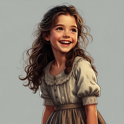 Smiling girl in vintage dress