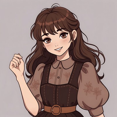 Anime girl in brown puffy dress
