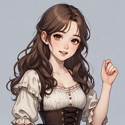 Anime girl in white blouse corset