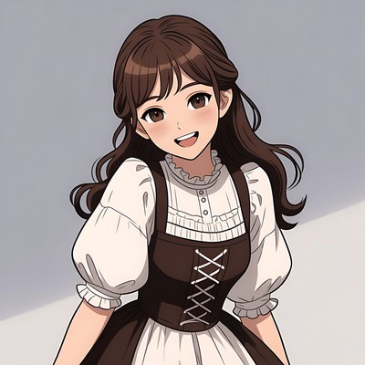 Anime girl in white dress smiling