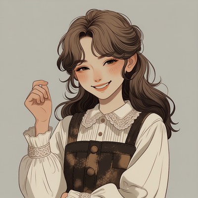 Smiling Asian girl in vintage dress