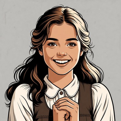 Smiling girl in vintage dress