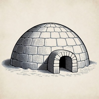 Illustrated Igloo with Snow Blocks