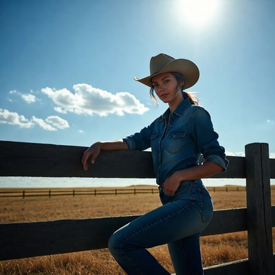 Cowgirl leaning on wooden fence