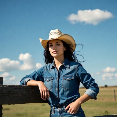Woman in cowboy hat leaning on fence