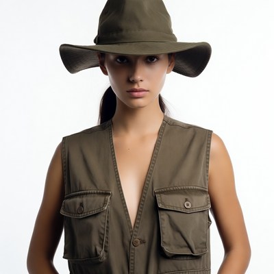 Woman in green hat and vest