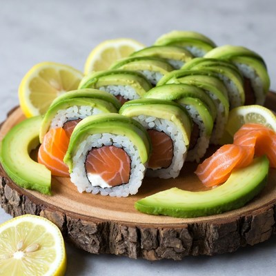 Avocado Salmon Sushi Rolls with Lemon