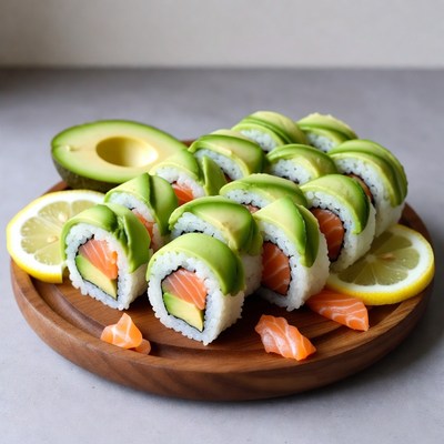 Avocado Salmon Sushi Rolls with Lemon