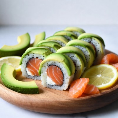 Avocado Salmon Sushi Rolls with Lemon