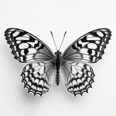 Black and white butterfly wings spread