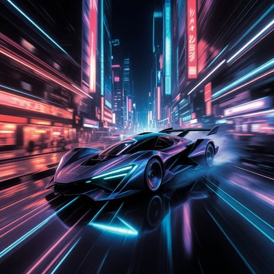 Futuristic Supercar Racing Neon City Street