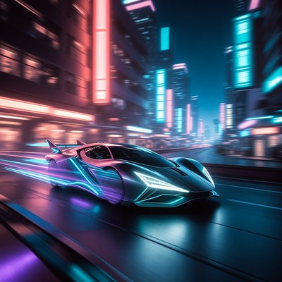 Futuristic Supercar Speeding Neon City Street