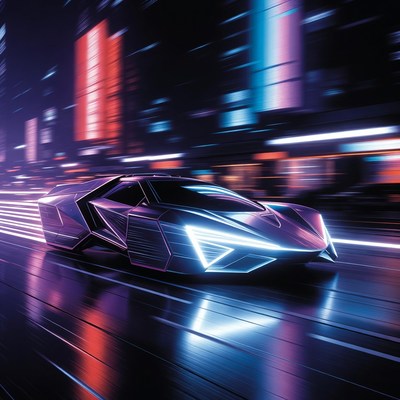 Futuristic Sports Car Speeding in Neon City
