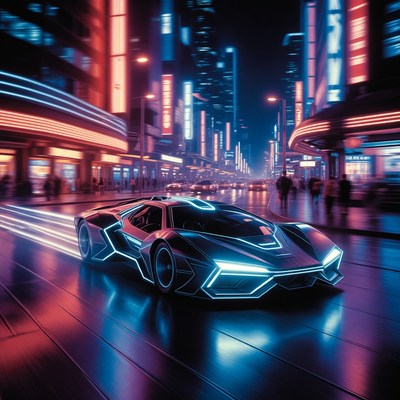 Futuristic Supercar Speeding Neon City Street