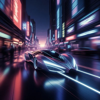 Futuristic Sports Car Night City Street