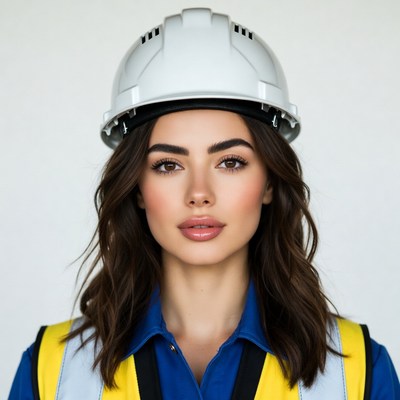 Woman wearing hard hat and vest