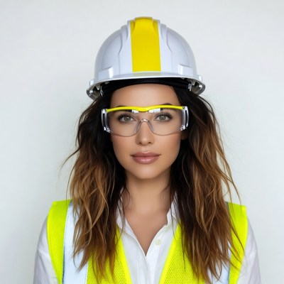 Woman in hard hat and safety vest