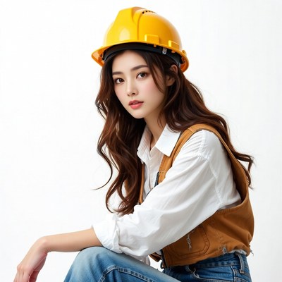 Asian woman wearing yellow hard hat
