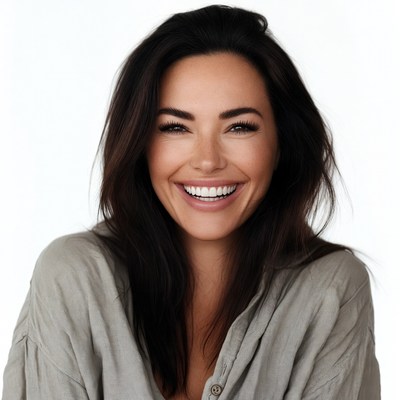 Smiling woman with long dark hair