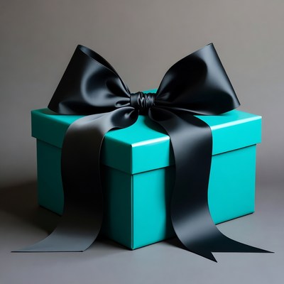 Turquoise gift box with black bow