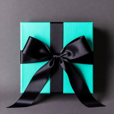 Teal gift box with black satin bow