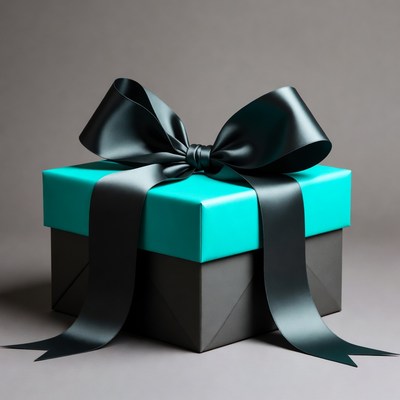 Turquoise gift box with black ribbon