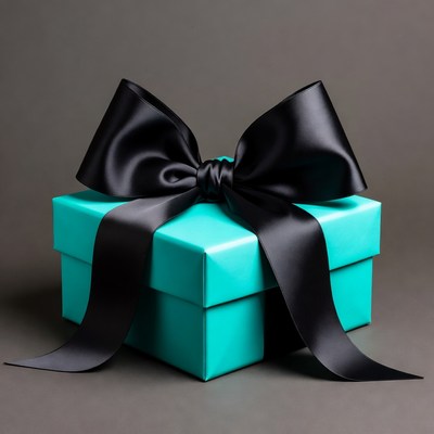 Turquoise gift box with black bow