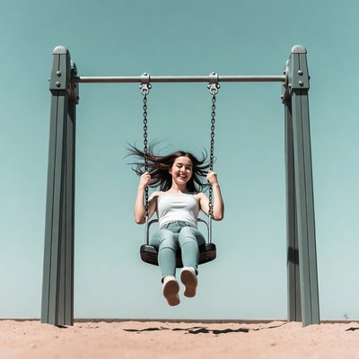 Girl swinging on playground swing
