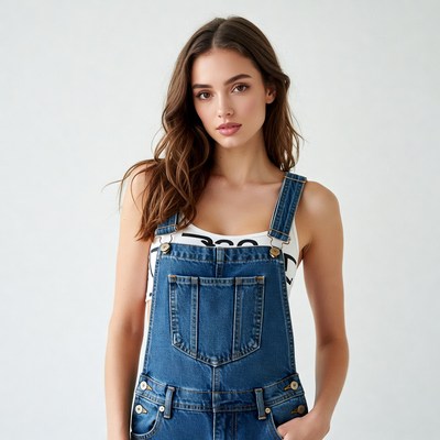 Woman in blue denim overalls