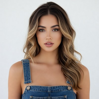 Woman in denim overalls portrait
