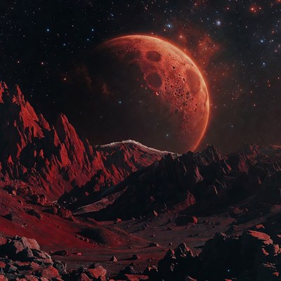 Red Planet Mars Over Rocky Mountains