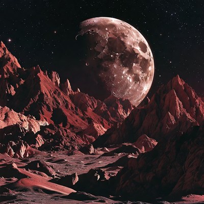 Red Planet Landscape with Large Moon