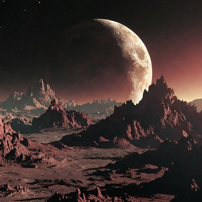 Massive Moon over Alien Mountains