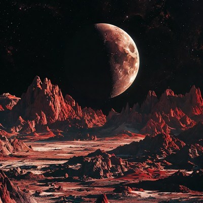 Crescent Moon over Red Alien Mountains