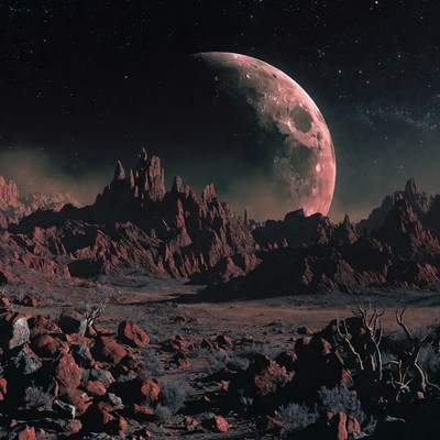 Red Planet with Crescent Moon