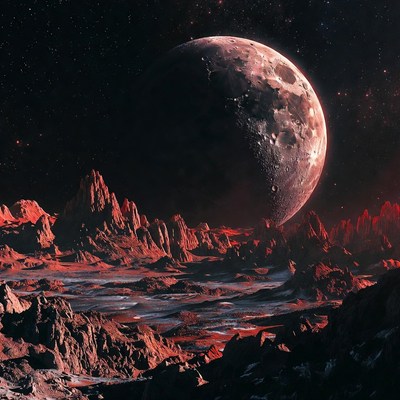Red Planet Landscape with Moon