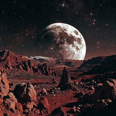 Mars Landscape with Full Moon