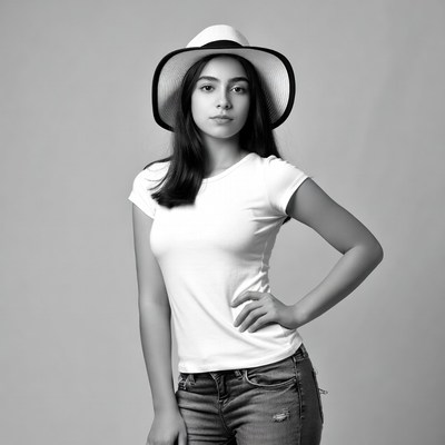 Woman wearing wide-brim hat