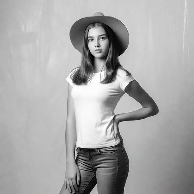 Teen girl wearing wide-brim hat