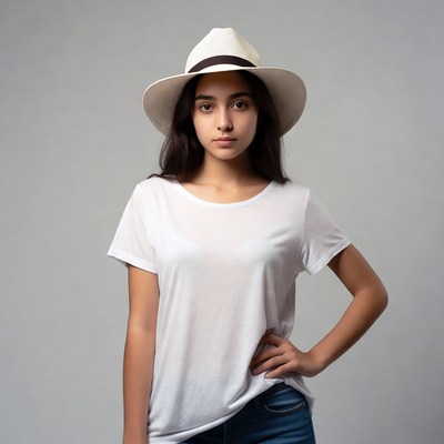 Young Latina woman in white hat