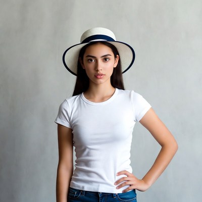 Young woman wearing straw hat