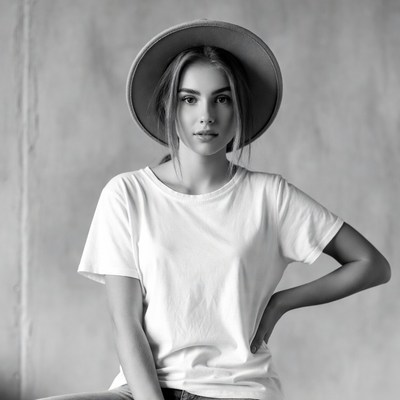 Woman wearing wide-brim hat