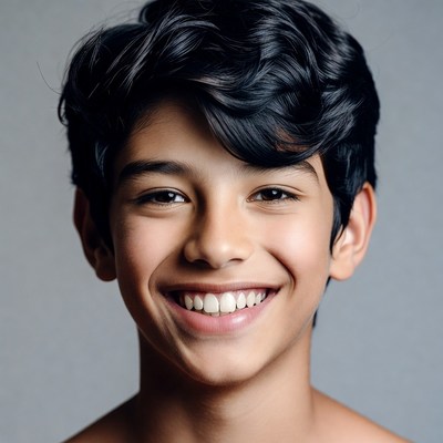 Smiling boy with curly black hair