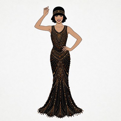 Flapper girl waving in beaded dress