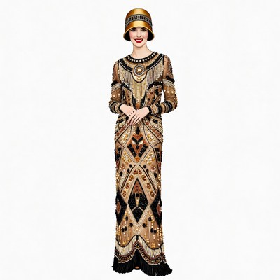 Woman in Gold Flapper Dress