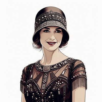 Woman in 1920s Flapper Hat and Dress